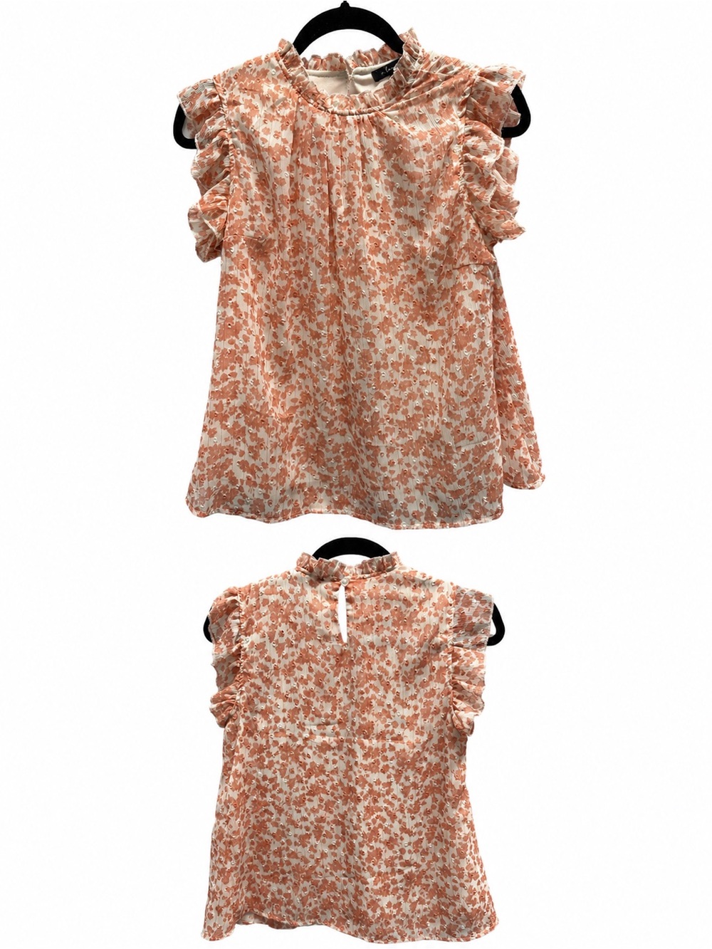 Peach Floral Ruffle Sleeve Blouse